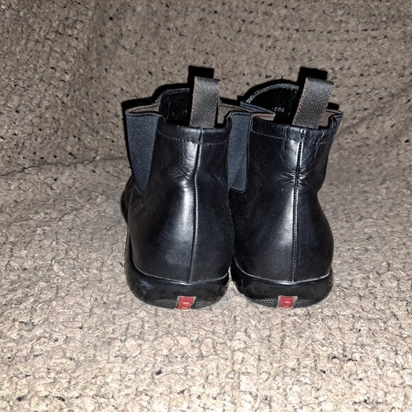 VINTAGE PRADA-Linea Rossa-Square Toe Black Leather Chelsea Boot-Sz10.5-Excellent main image 6